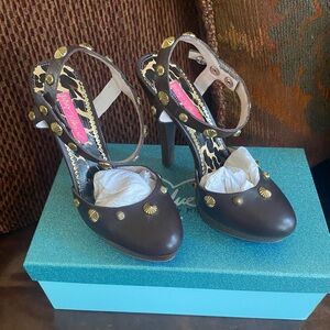 Betsey Johnson Mary Jane Studded Leather Wild Cat Adjustable High Heel Shoes